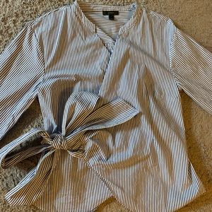 J Crew Blue and White Blouse with Bow
